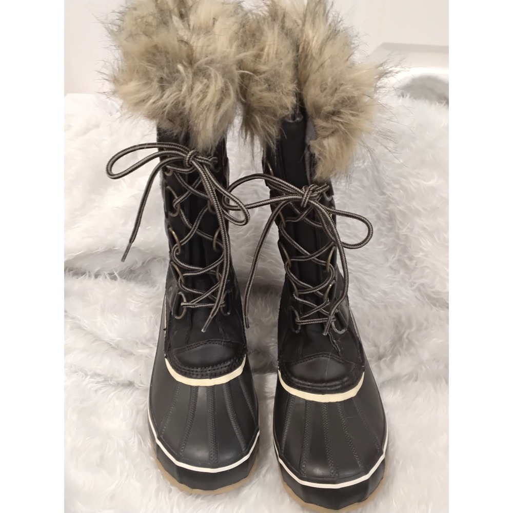 JBU Jambu Womens Black Faux Fur Trim Winter Duck Boots Size 9 Lace Up Waterproof